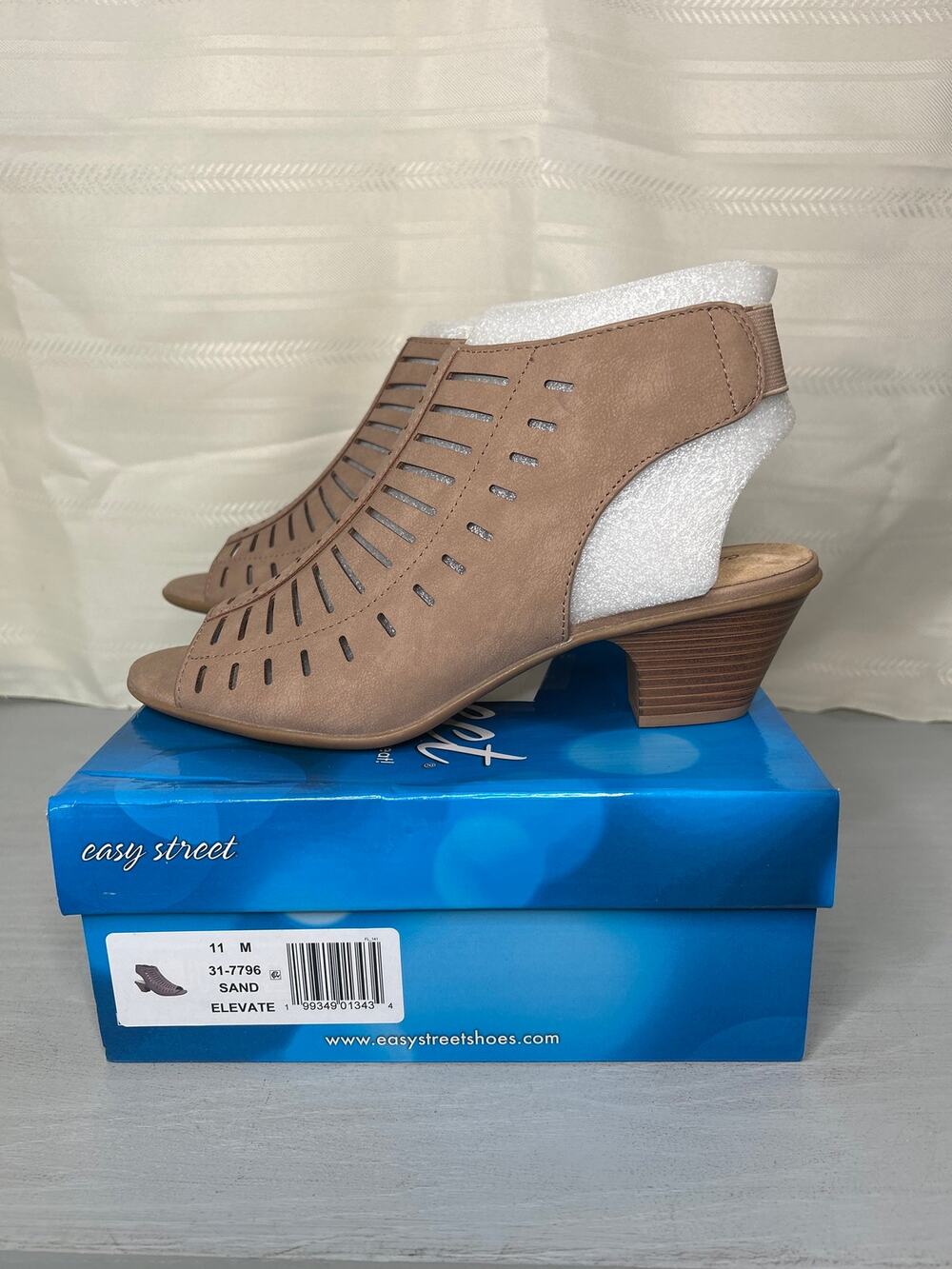 Easy Street Elevate Cutout Block Heel Sandals Sand Womens Size 11M